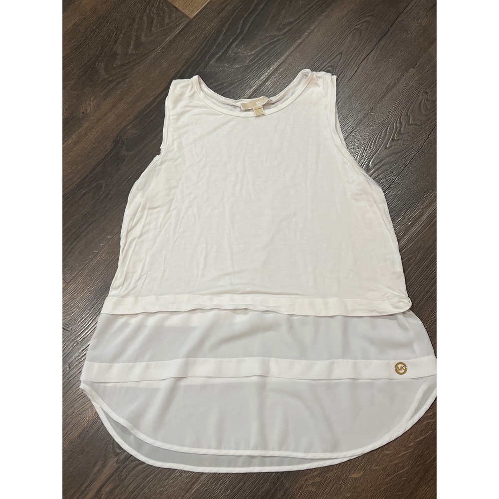 Michael Michael Kors Womens‎ White Layered Mixed Media Sleeveless Tank Top Large